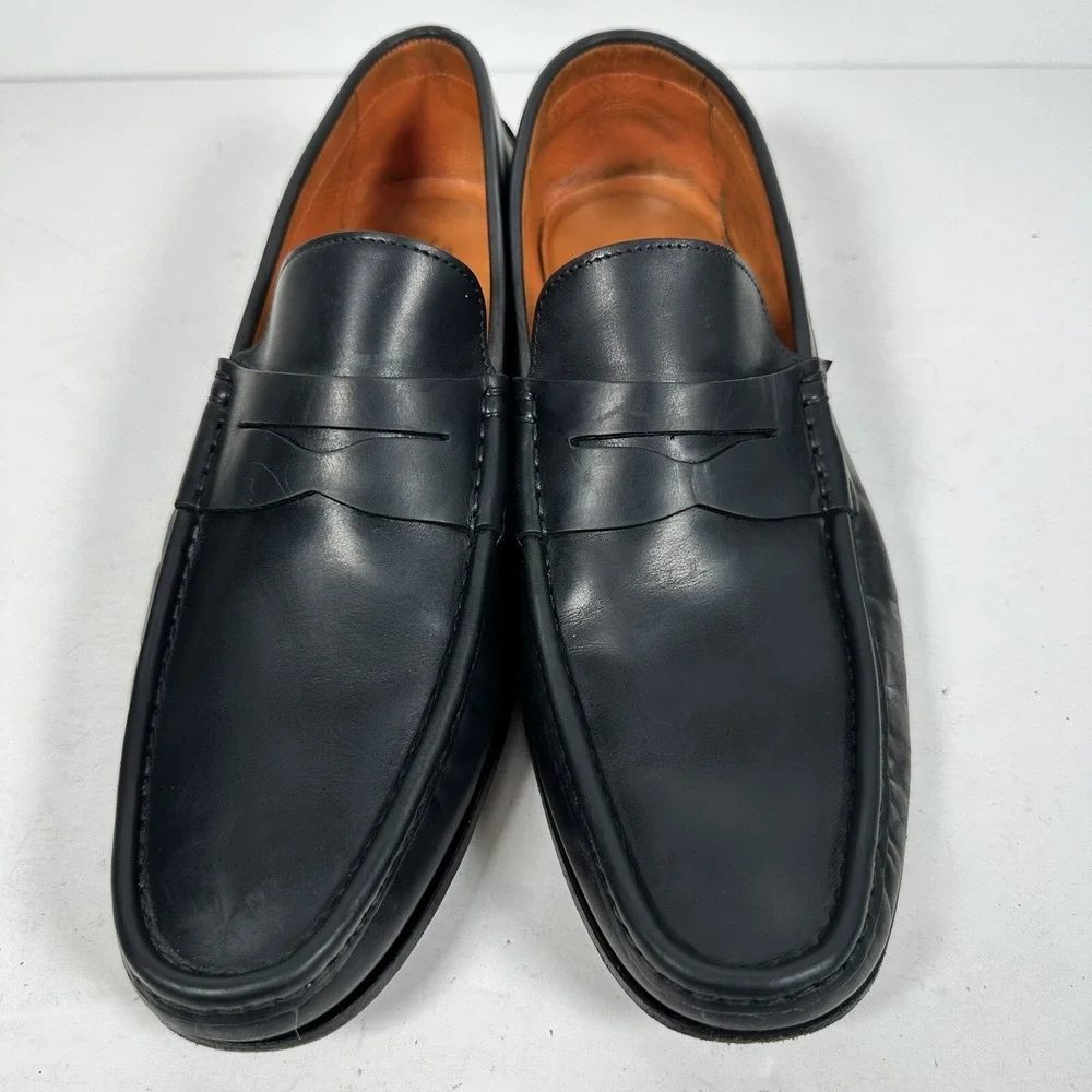 Santoni Fergus Black Penny Loafer Men's Shoes Size 10 D Made In Italy‎ Fast Ship